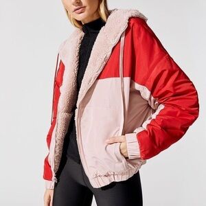 ALO Yoga Red and Pink Sherpa-Lined Hooded duality reversible  oversized Jacket